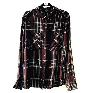 Sanctuary Womens Brown Plaid Boyfriend Shirt Size XL